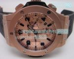 Copy Hublot Arabic Number Dial Rose Gold Bezel Black Rubber Strap Watch 